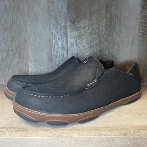 Olukai Moloa Men's Leather Slip on Shoes Black/Toffee Size 11.5 New Without Box